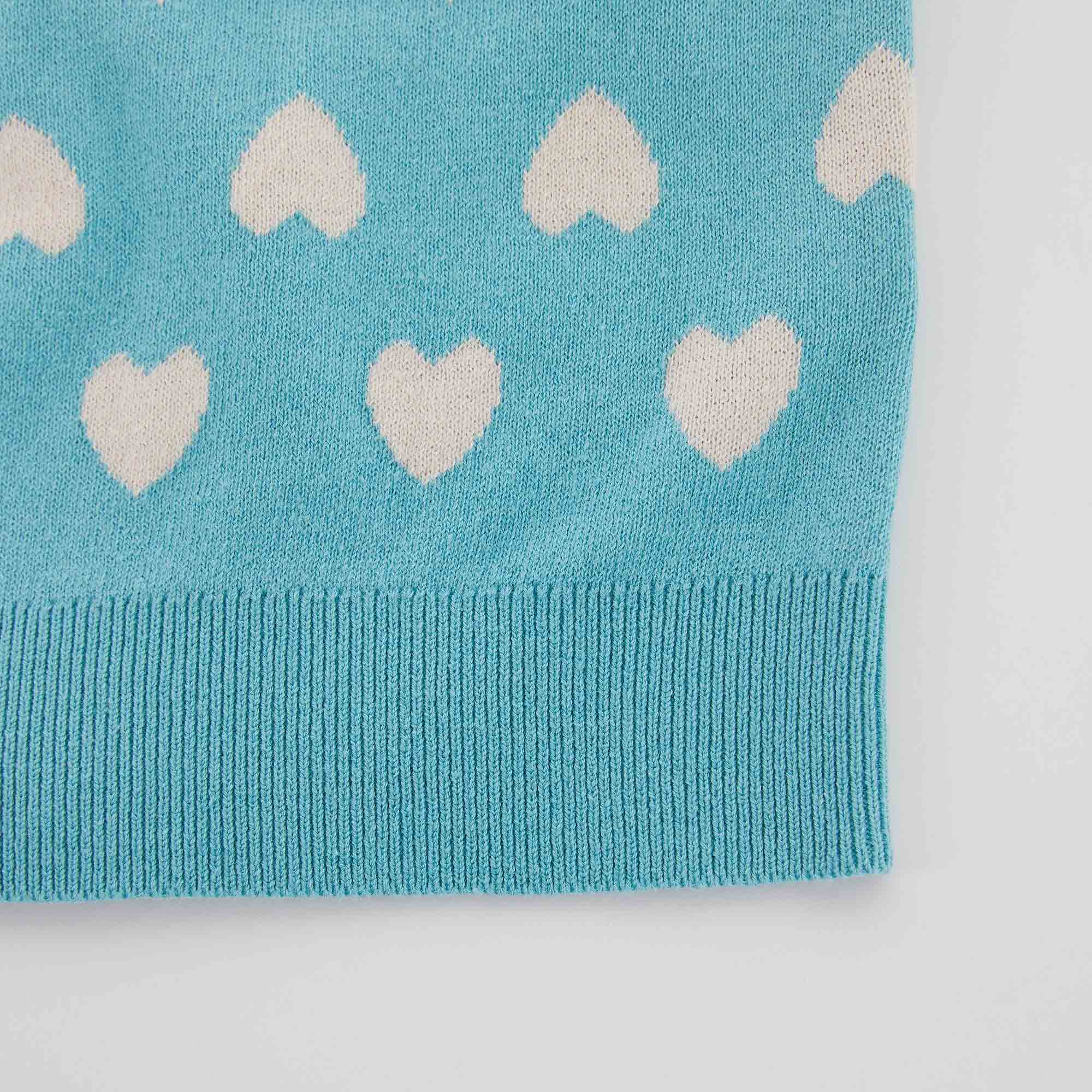 Girls Blue Hearts Cotton Sweater