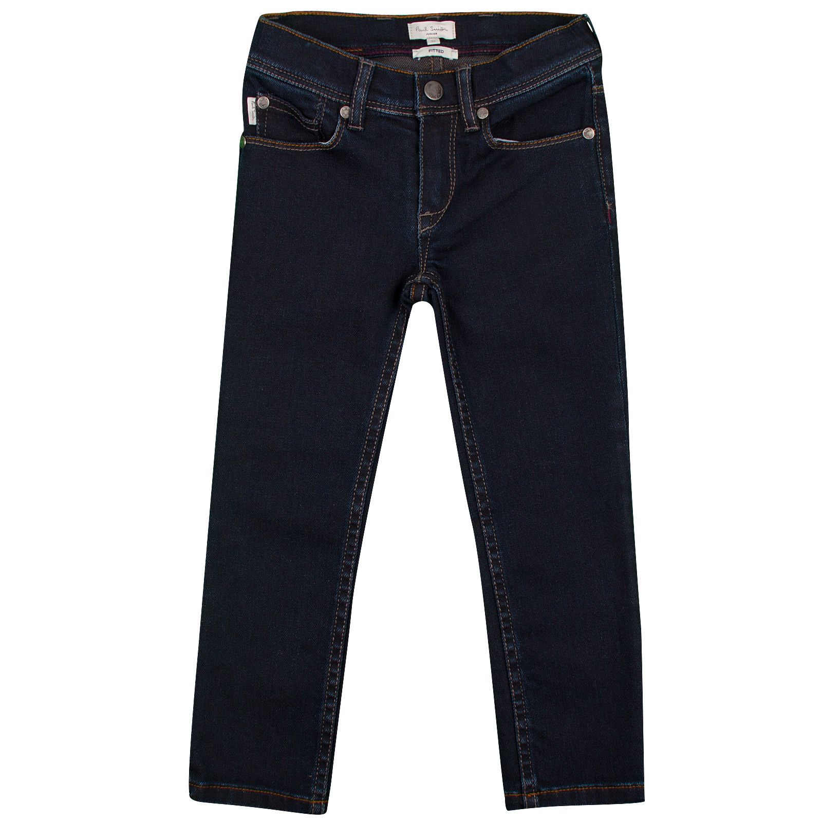 Boys Navy Blue Slim Fit Jeans With A Leather Logo Patch - CÉMAROSE | Children's Fashion Store - 1