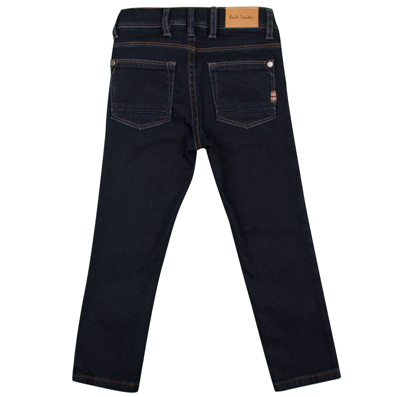 Boys Navy Blue Slim Fit Jeans With A Leather Logo Patch - CÉMAROSE | Children's Fashion Store - 2