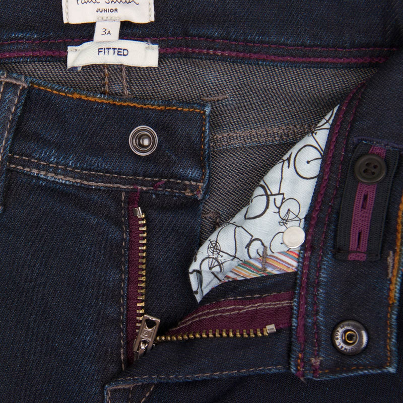 Boys Navy Blue Slim Fit Jeans With A Leather Logo Patch - CÉMAROSE | Children's Fashion Store - 3