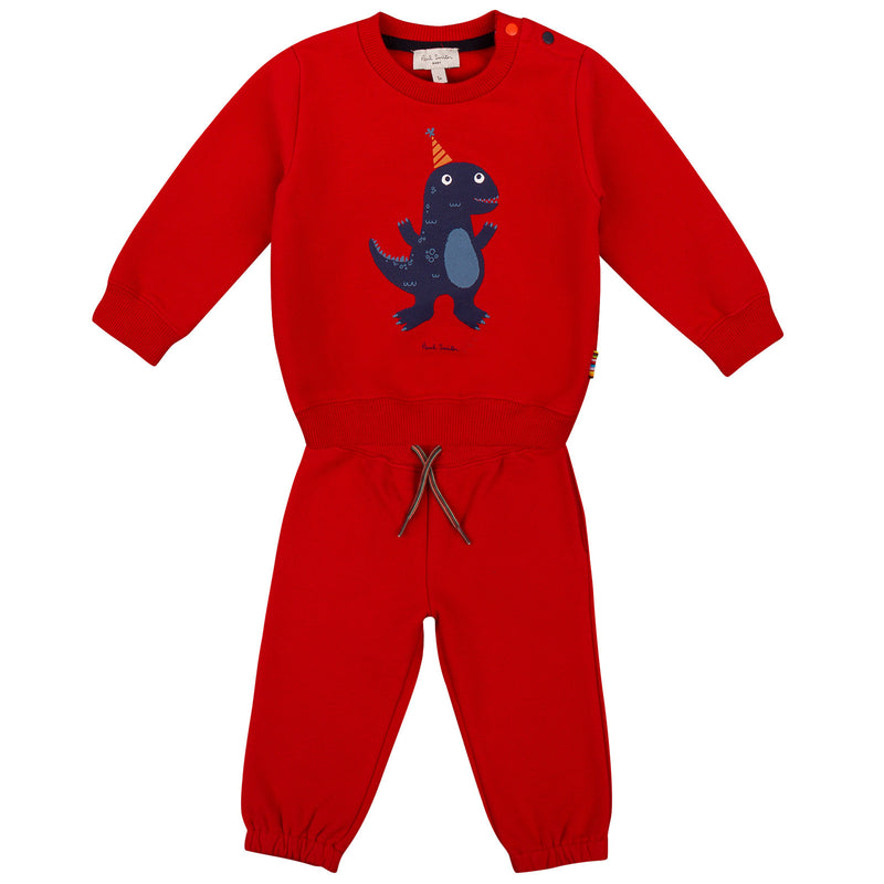 Baby Boys Red Dinosaur Printed Cotton Jersey Tracksuit - CÉMAROSE | Children's Fashion Store - 1