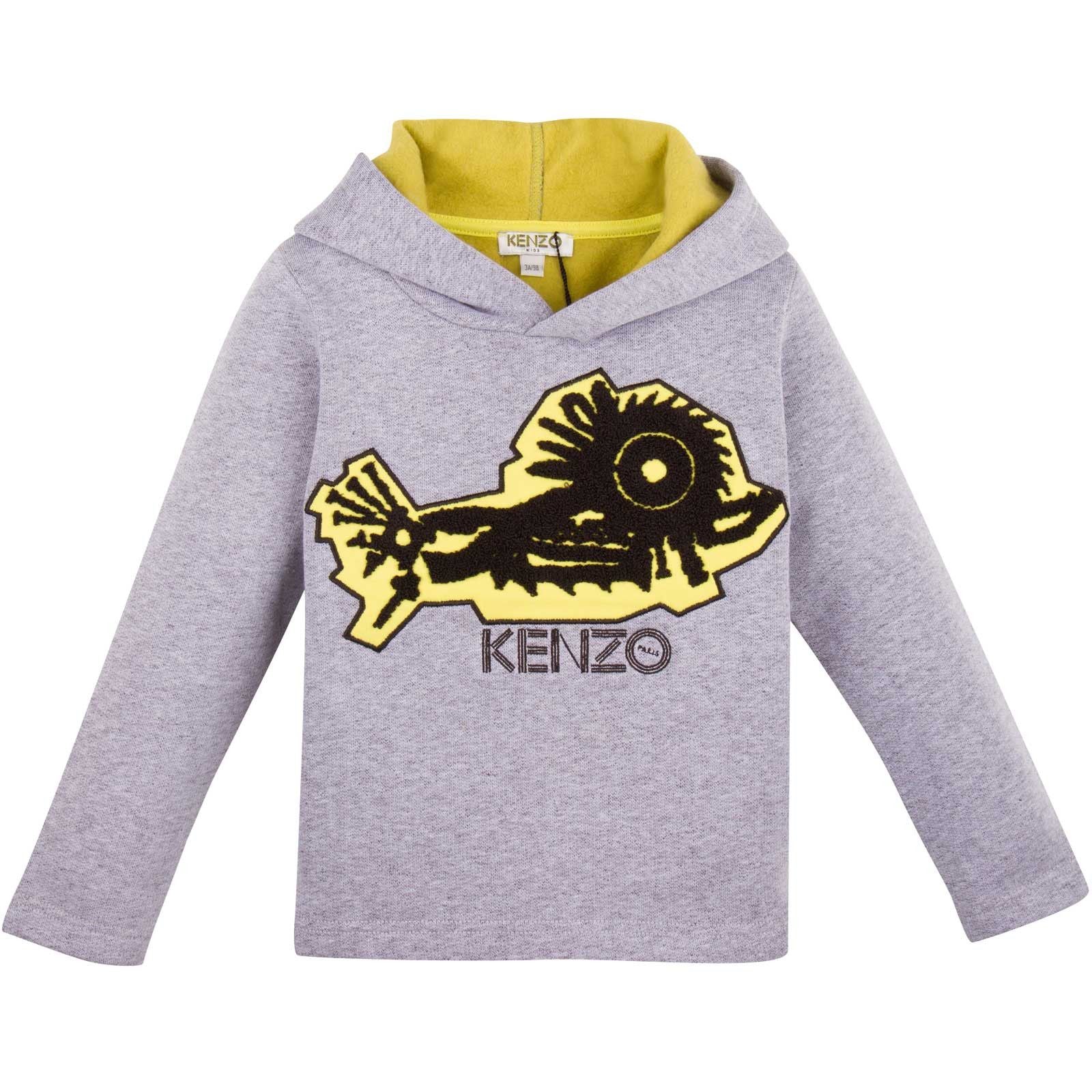 Boys Grey Monster Embroidered Hooded Sweatshirt - CÉMAROSE | Children's Fashion Store - 1