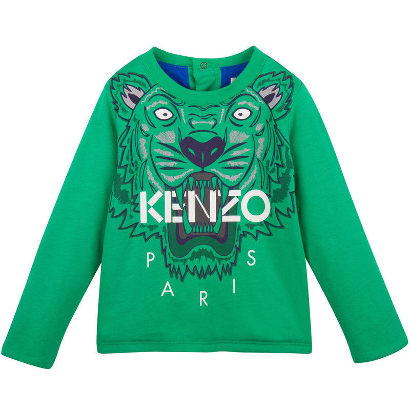 Baby Green Tiger Printed Sweatshirt With Blue Lining - CÉMAROSE | Children's Fashion Store - 1