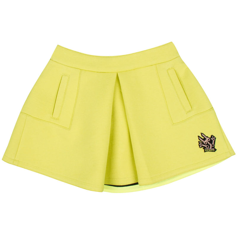 Girls Lime Green Embroidered Logo Skirt With Pockets - CÉMAROSE | Children's Fashion Store - 1