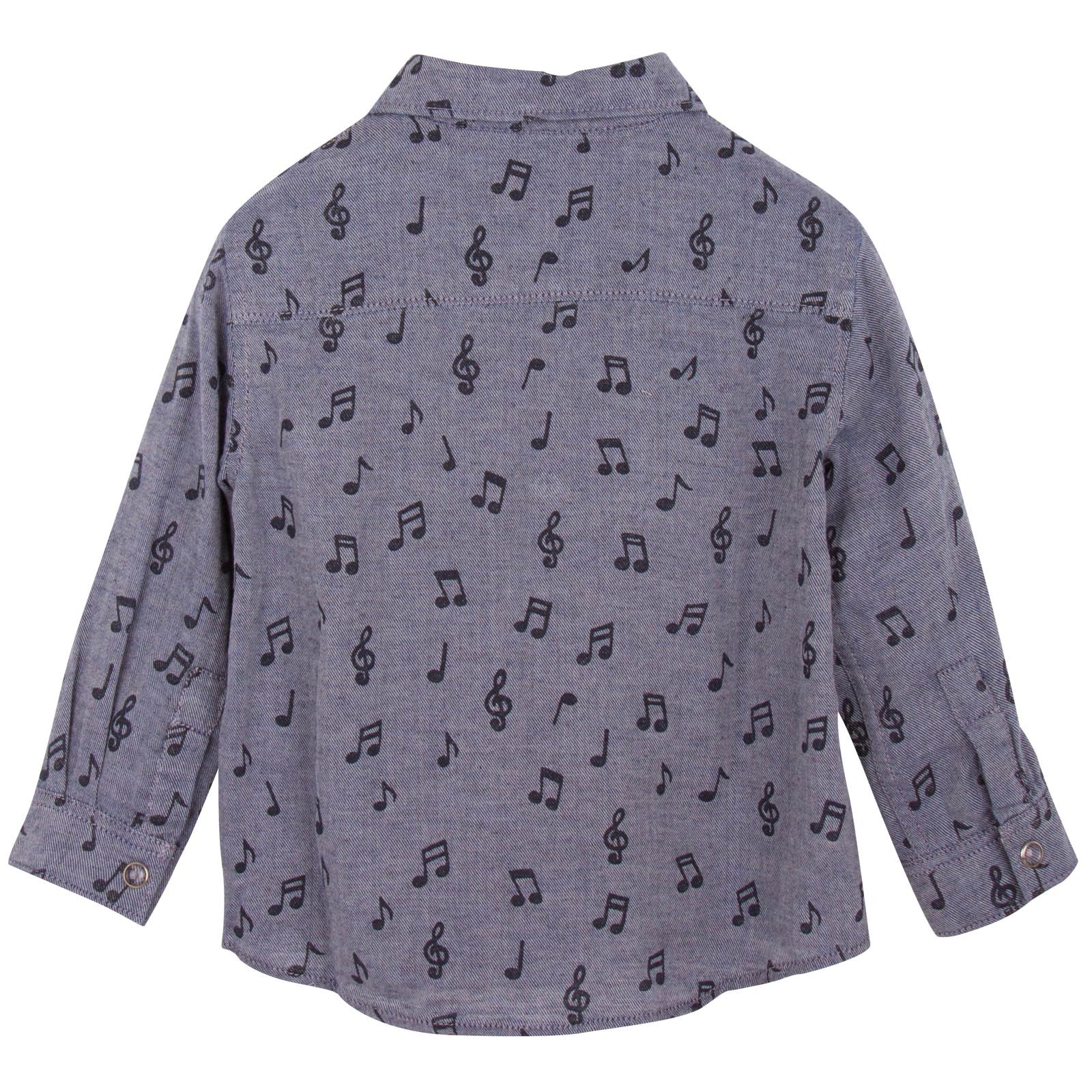 Baby Boys Navy Blue Musical Notes Chambray Printed Shirt - CÉMAROSE | Children's Fashion Store - 2