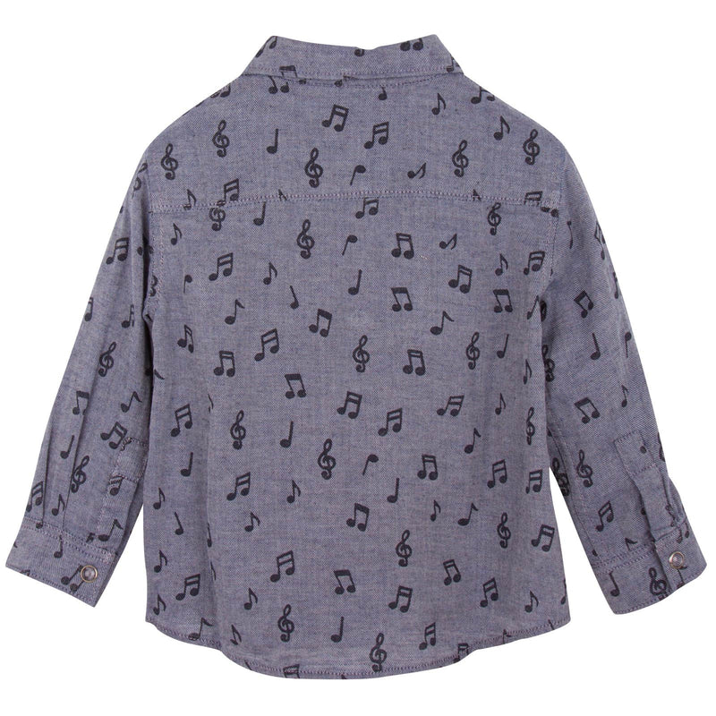 Baby Boys Navy Blue Musical Notes Chambray Printed Shirt - CÉMAROSE | Children's Fashion Store - 2