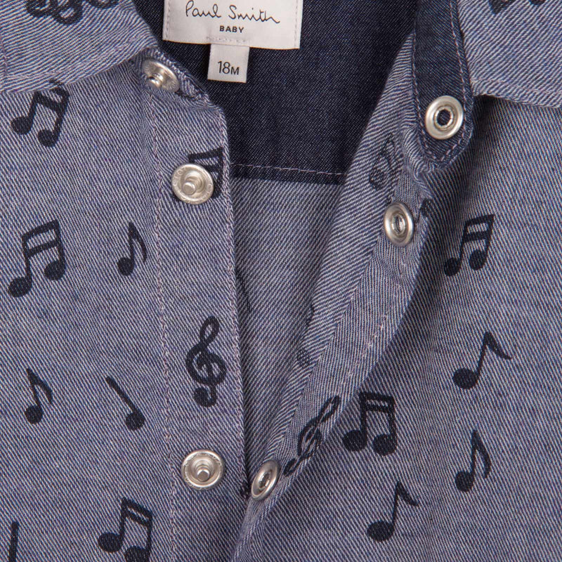 Baby Boys Navy Blue Musical Notes Chambray Printed Shirt - CÉMAROSE | Children's Fashion Store - 3