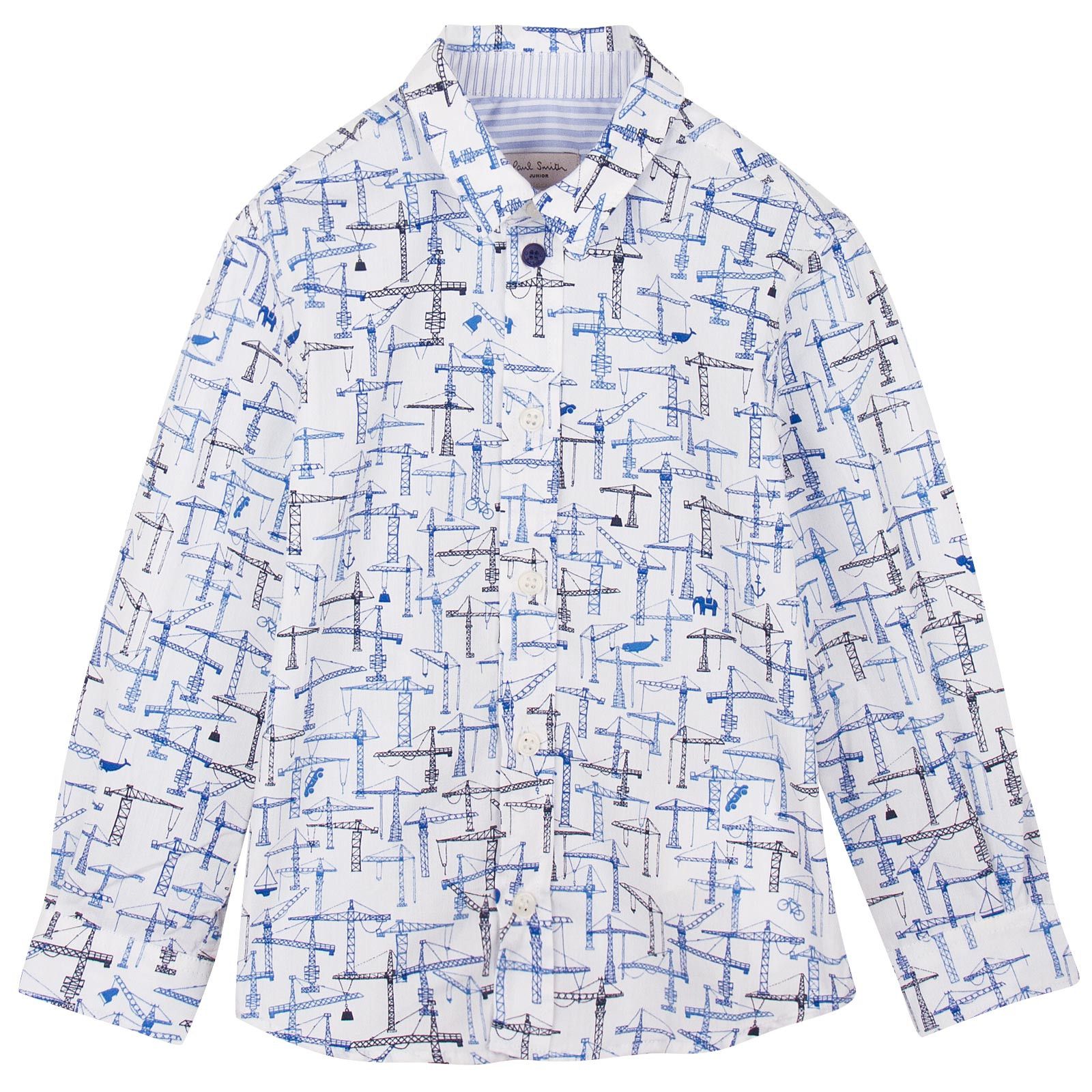 Boys White Cotton Crane Printed Shirt - CÉMAROSE | Children's Fashion Store - 1