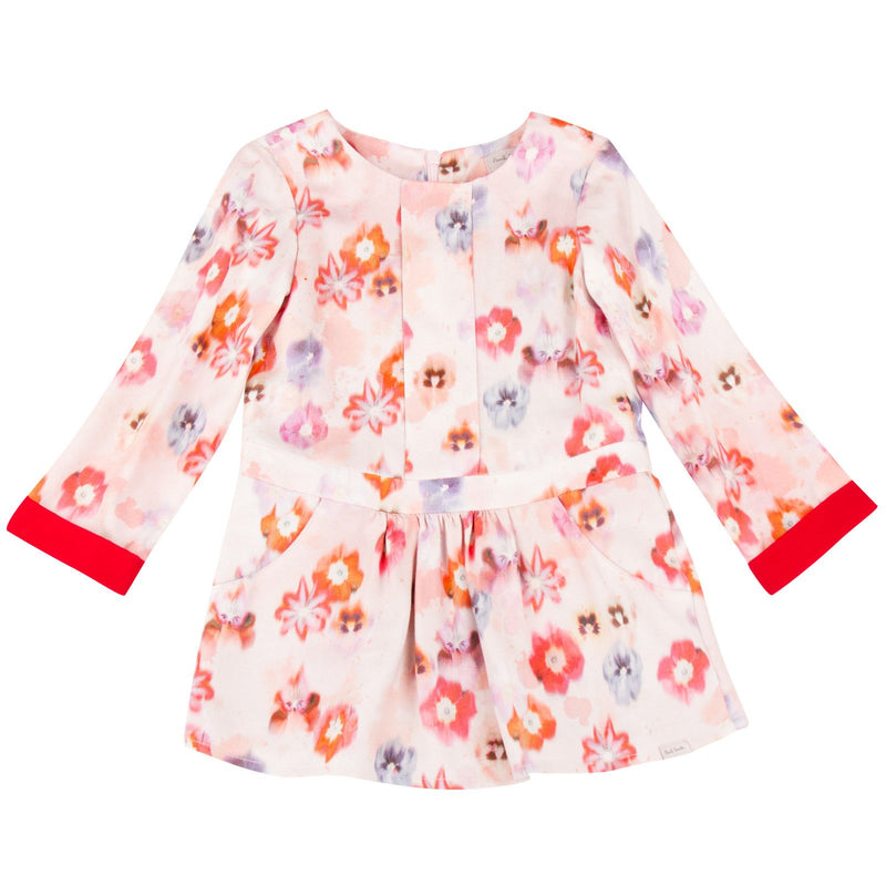 Girls Pink Floral Printed Dress With Two Skirt Pockets - CÉMAROSE | Children's Fashion Store - 1