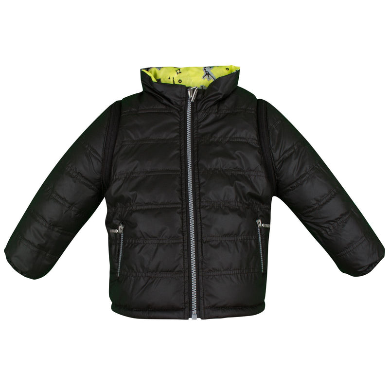 Boys Yellow&Black Reversible Monster Printed Puffer Jacket&Gilet - CÉMAROSE | Children's Fashion Store - 3