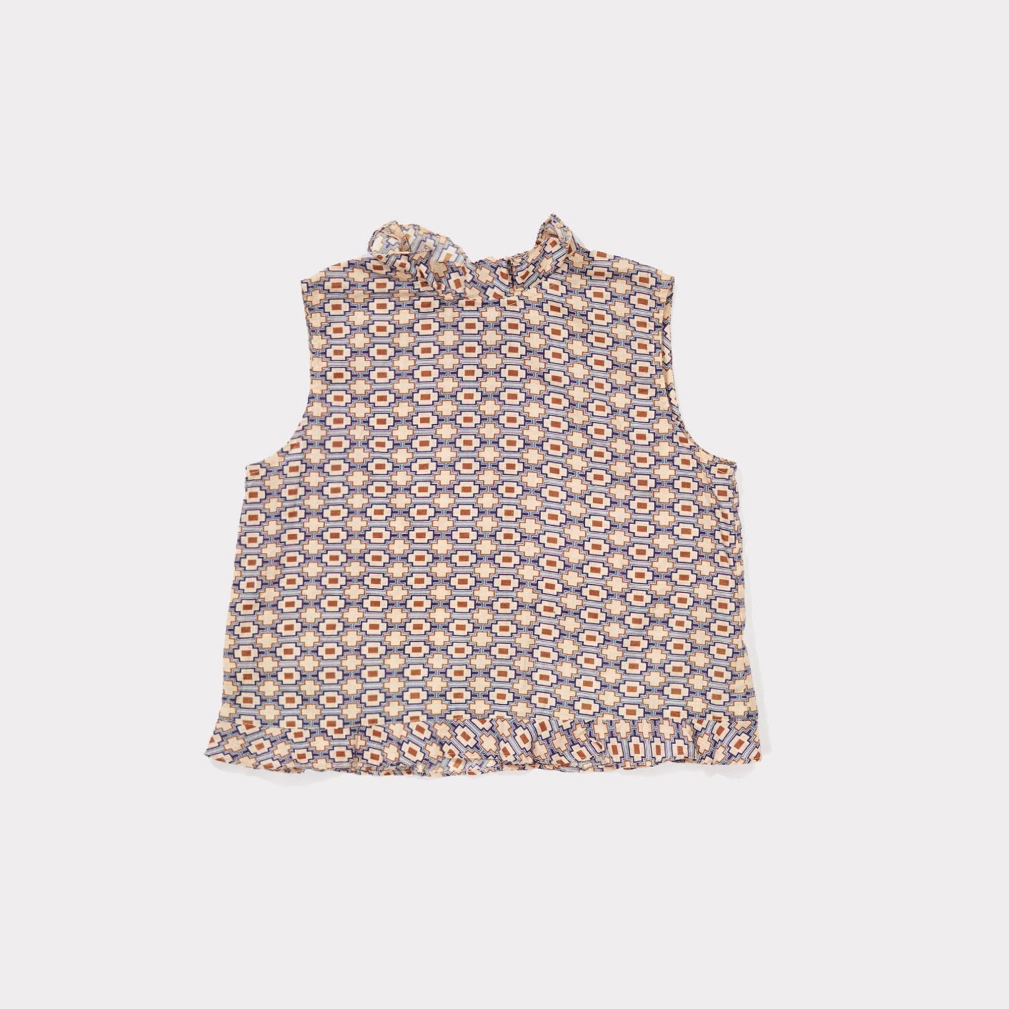 Girls Kaleido Blue Woven Cotton Top