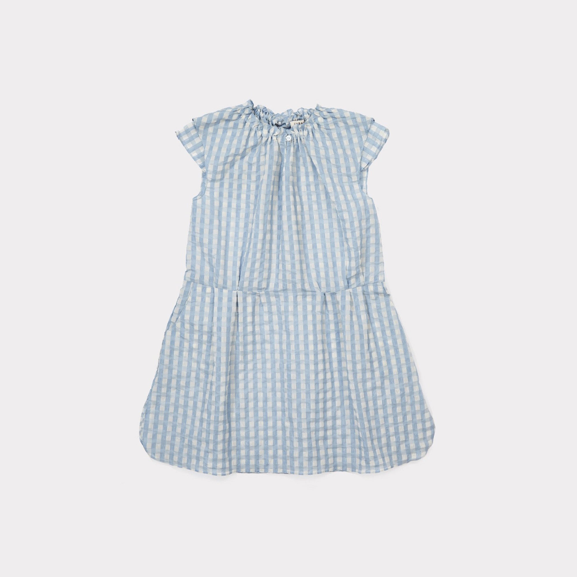 Girls Pale Blue Check Woven Dress