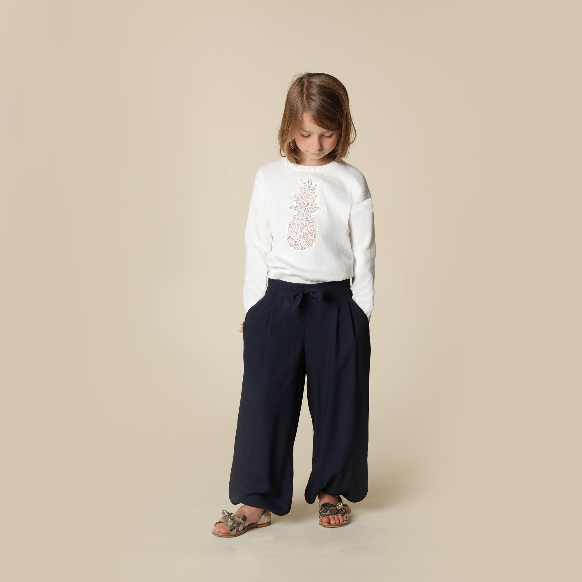 Baby Girls Blue Viscose Trousers
