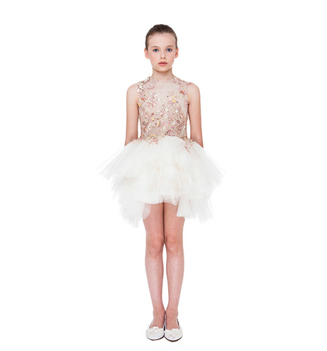 Girls White Patch Pearl Trims Tullee Party Dress - CÉMAROSE | Children's Fashion Store - 1