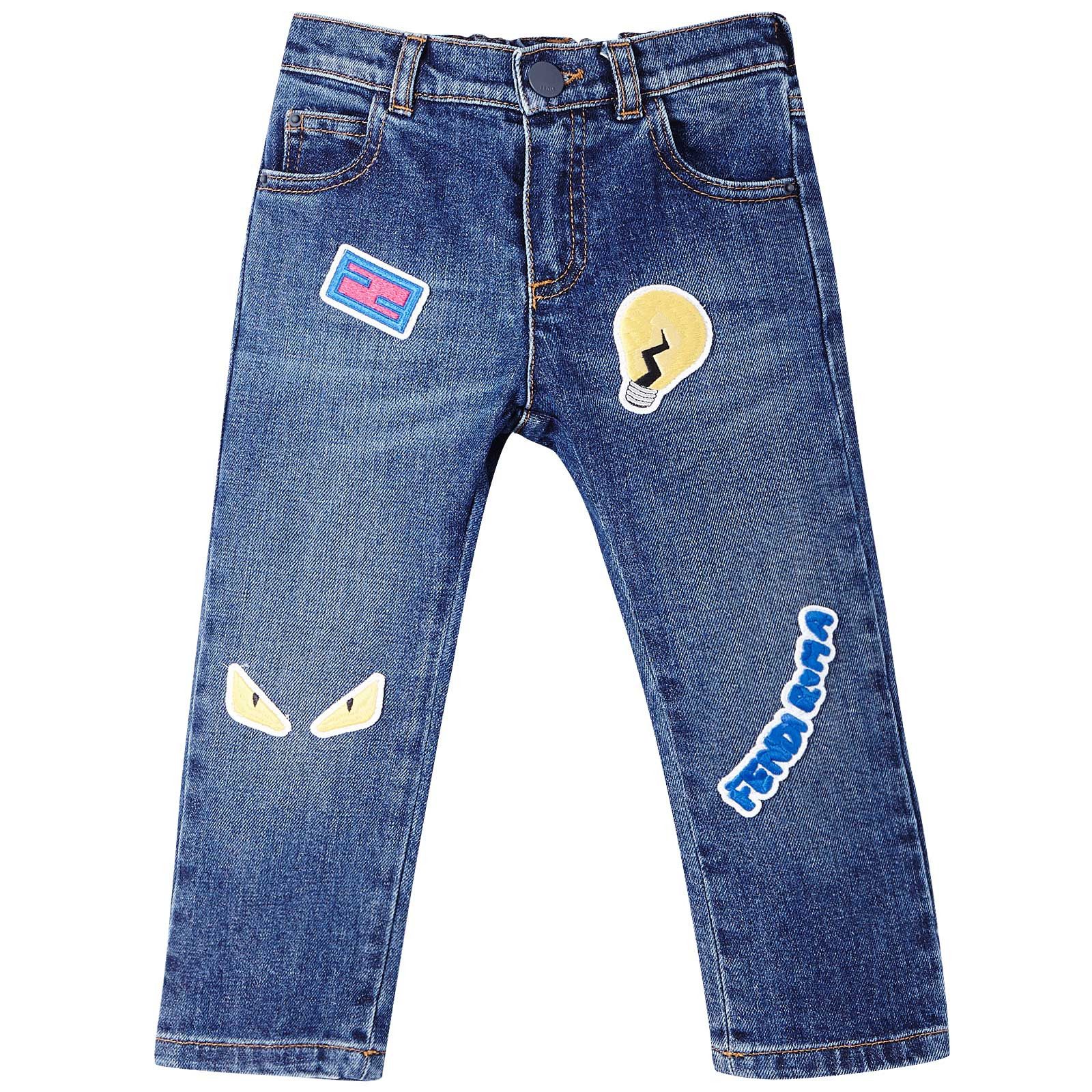 Baby Boys Blue Denim Monster Logo Patch Jeans - CÉMAROSE | Children's Fashion Store - 1