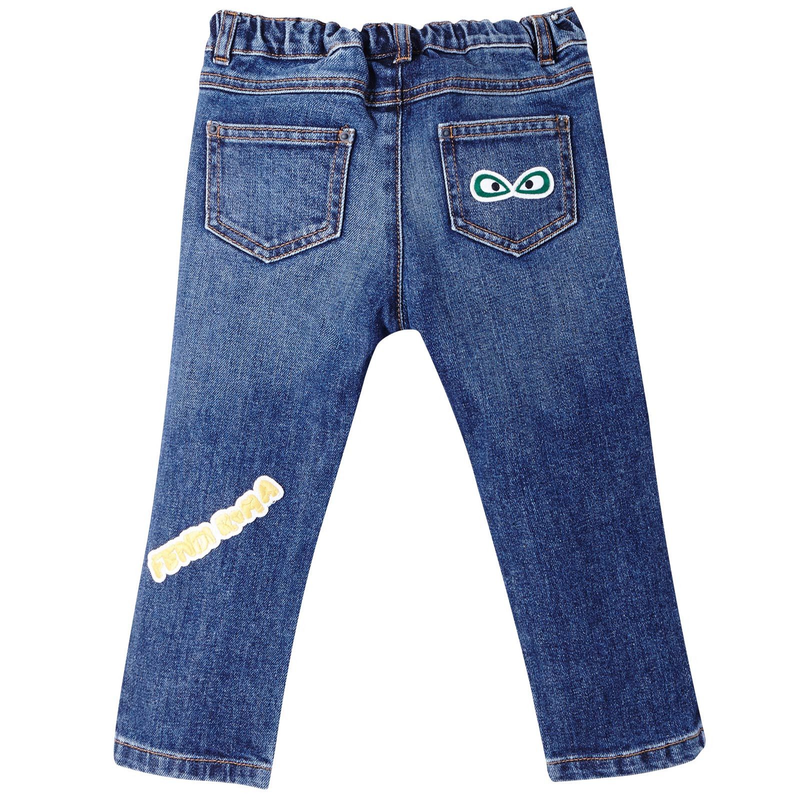 Baby Boys Blue Denim Monster Logo Patch Jeans - CÉMAROSE | Children's Fashion Store - 2