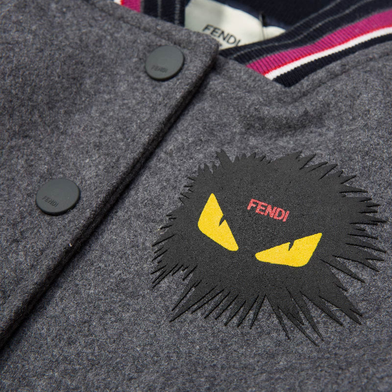 Girls Grey Monster Purple Striped Collar Varsity Jacket - CÉMAROSE | Children's Fashion Store - 4