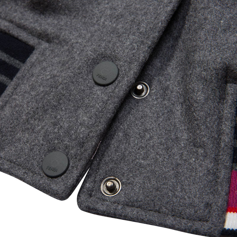 Girls Grey Monster Purple Striped Collar Varsity Jacket - CÉMAROSE | Children's Fashion Store - 5