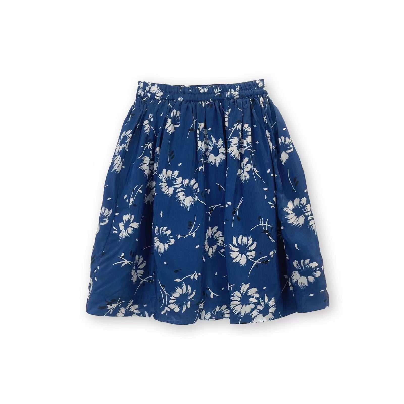 Girls Blue Printed Skirt