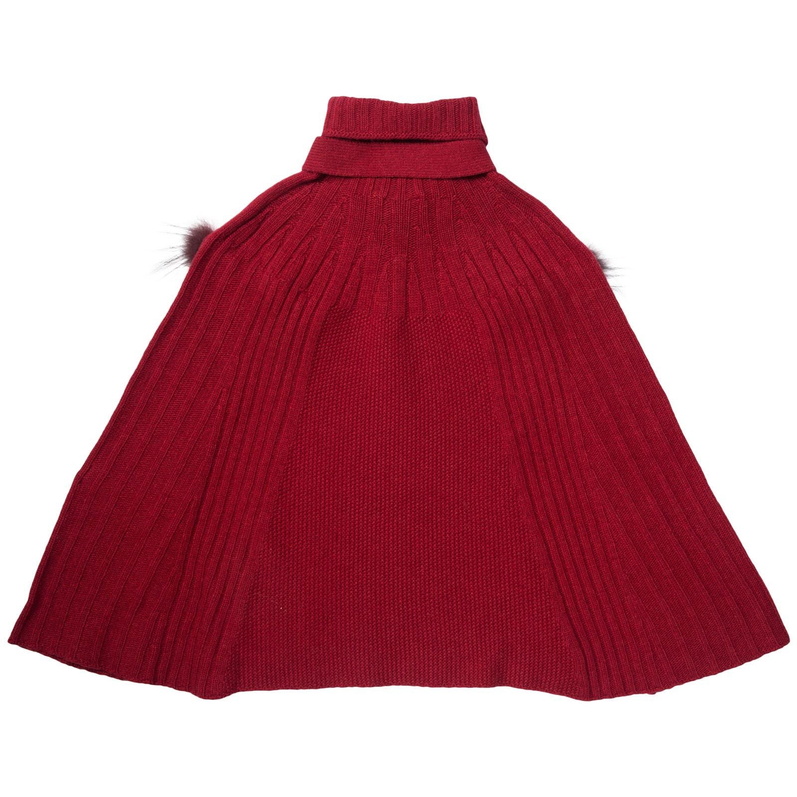 Girls Red Knitted Poncho With Fur Trims - CÉMAROSE | Children's Fashion Store - 2