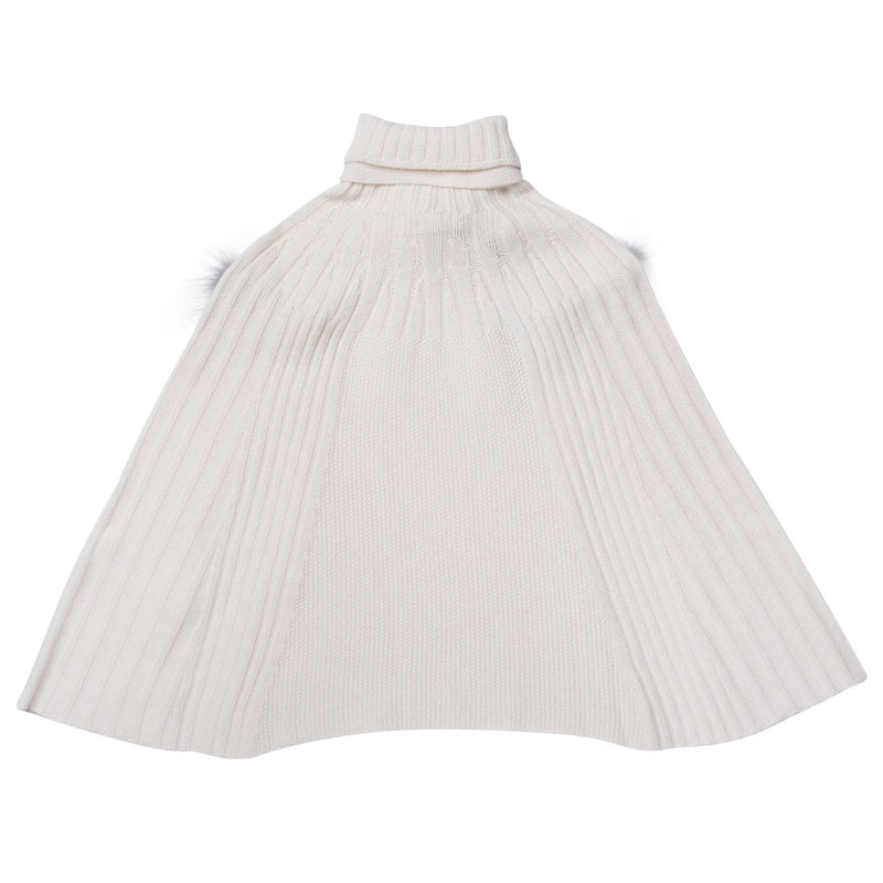 Girls Ivory Knitted Poncho With Fur Trims - CÉMAROSE | Children's Fashion Store - 2