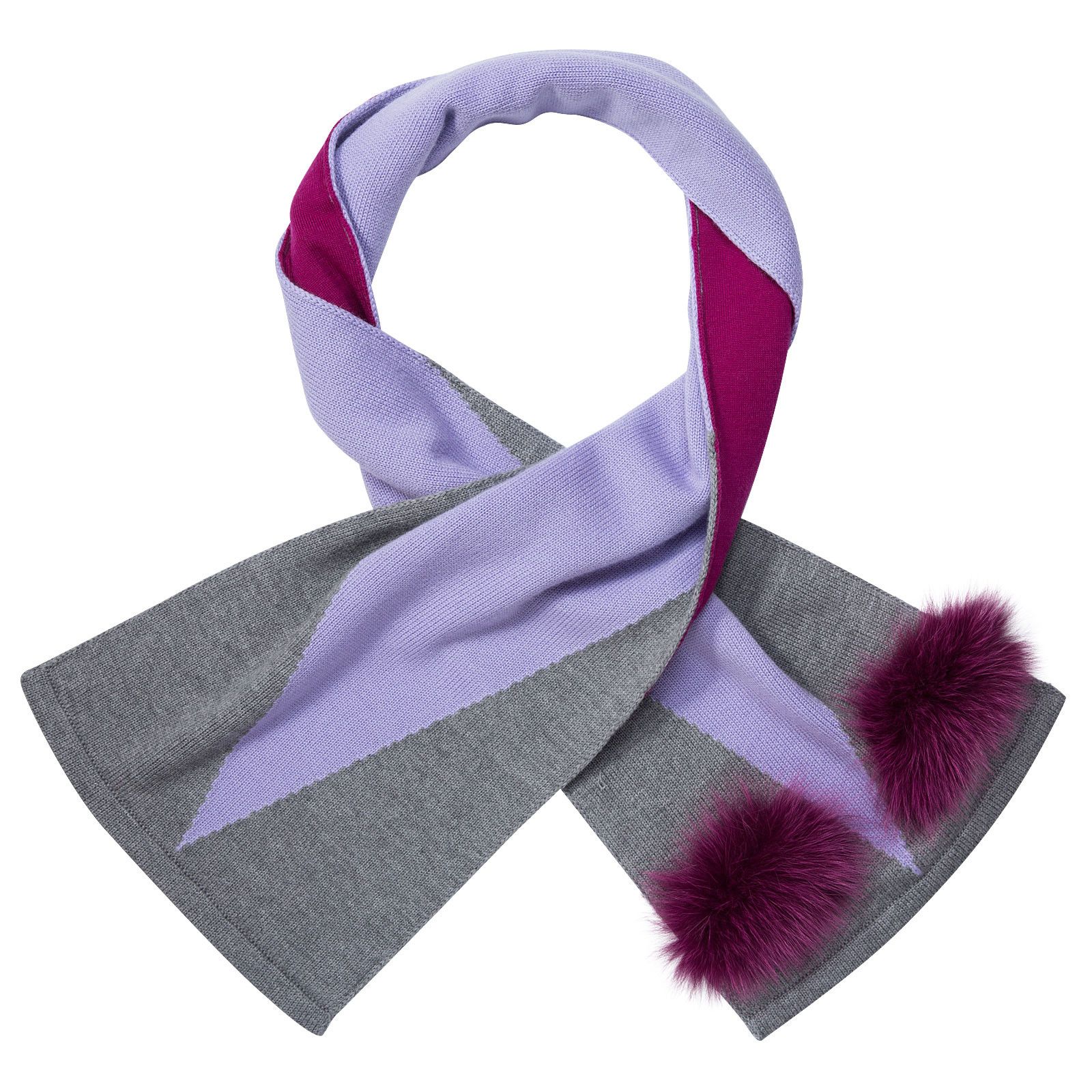 Girls Grey Monster Wool Scarf With Red Fur Trims - CÉMAROSE | Children's Fashion Store - 1