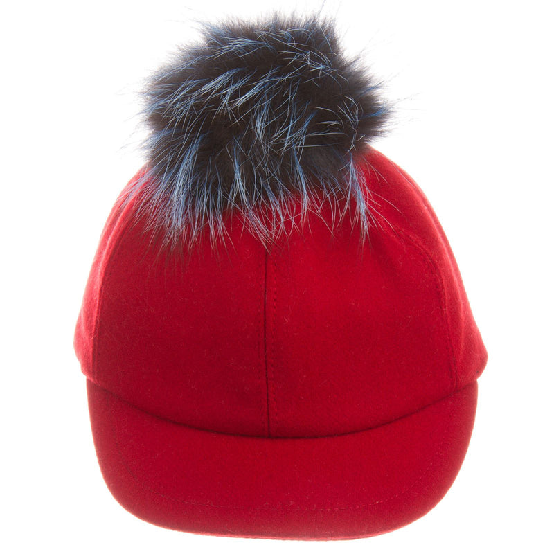 Girls Red Wool Cap With Blue Fur Trim - CÉMAROSE | Children's Fashion Store - 2