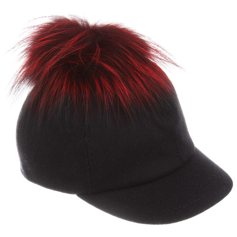 Girls Blue Wool Cap With Red Fur Trim - CÉMAROSE | Children's Fashion Store - 1