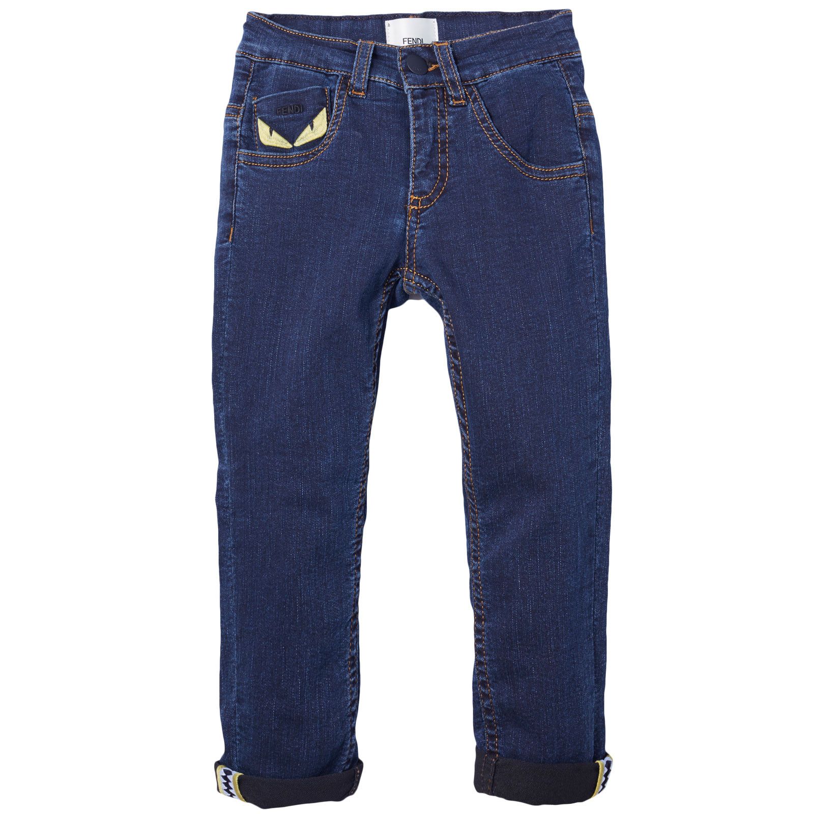 Boys Dark Blue Monster Embroidered Jeans - CÉMAROSE | Children's Fashion Store - 1
