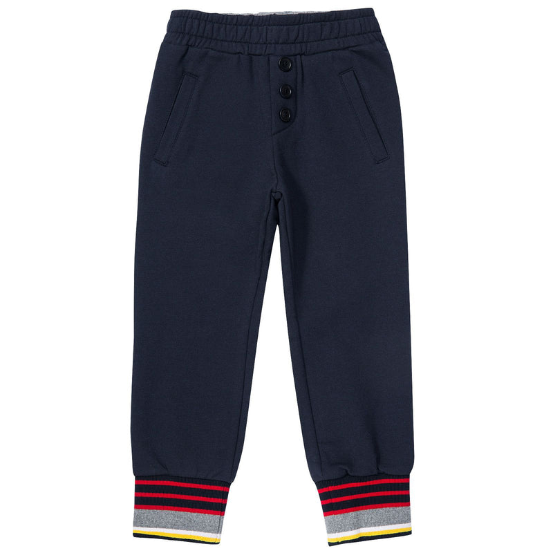 Boys Blue Tracksuit Trousers With Striped Leg Cuffs - CÉMAROSE | Children's Fashion Store - 1