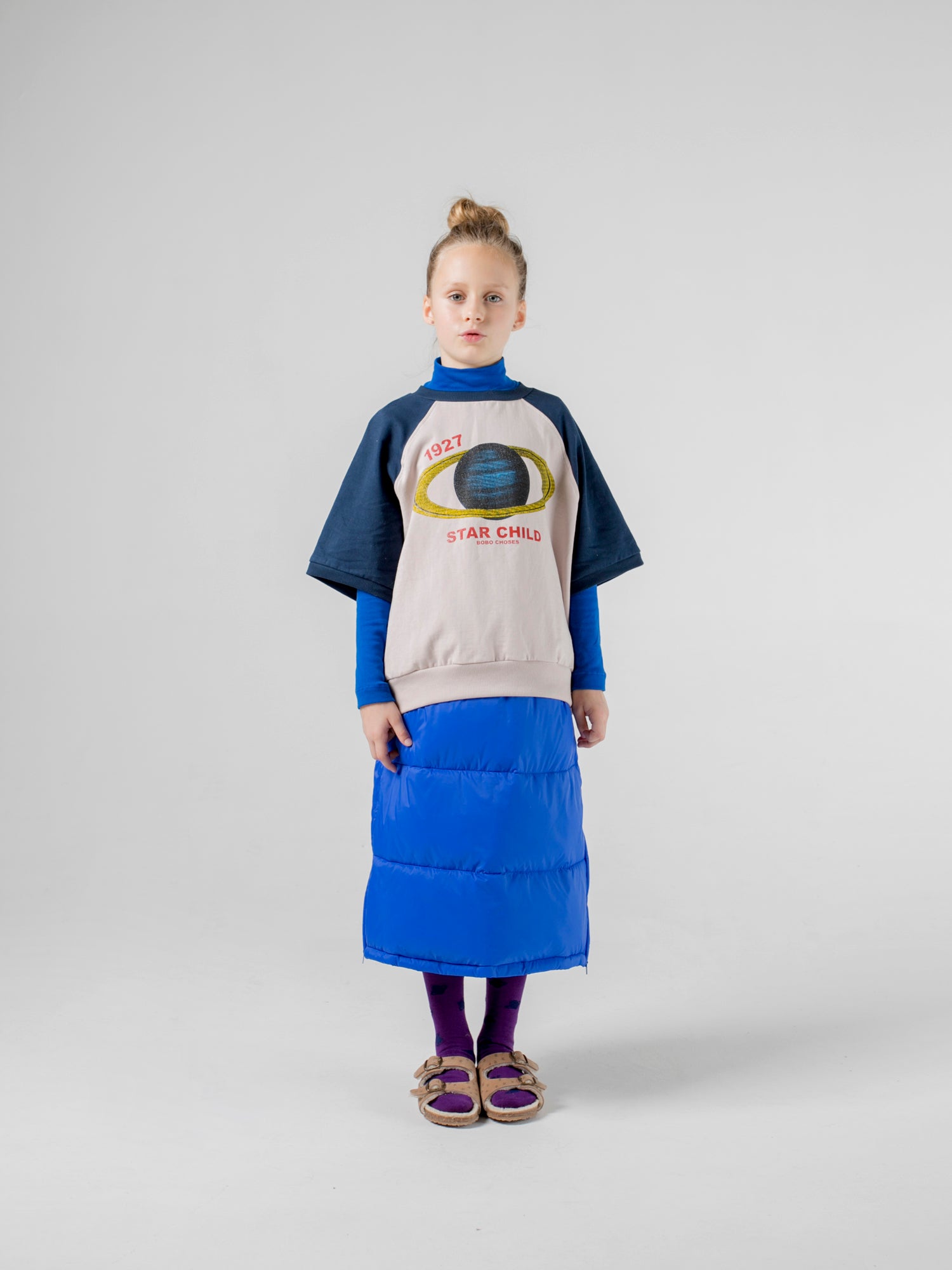 Girls Light Pink & Blue Saturn Cotton Sweatshirt