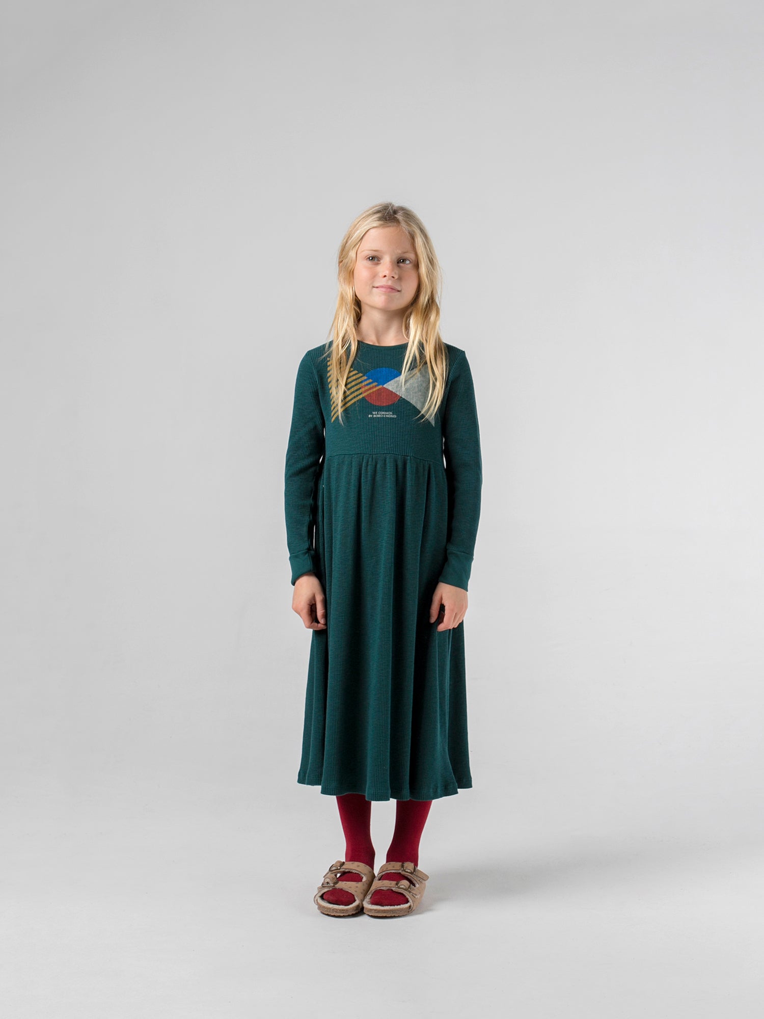 Girls Dark Green Flags Cotton Dress