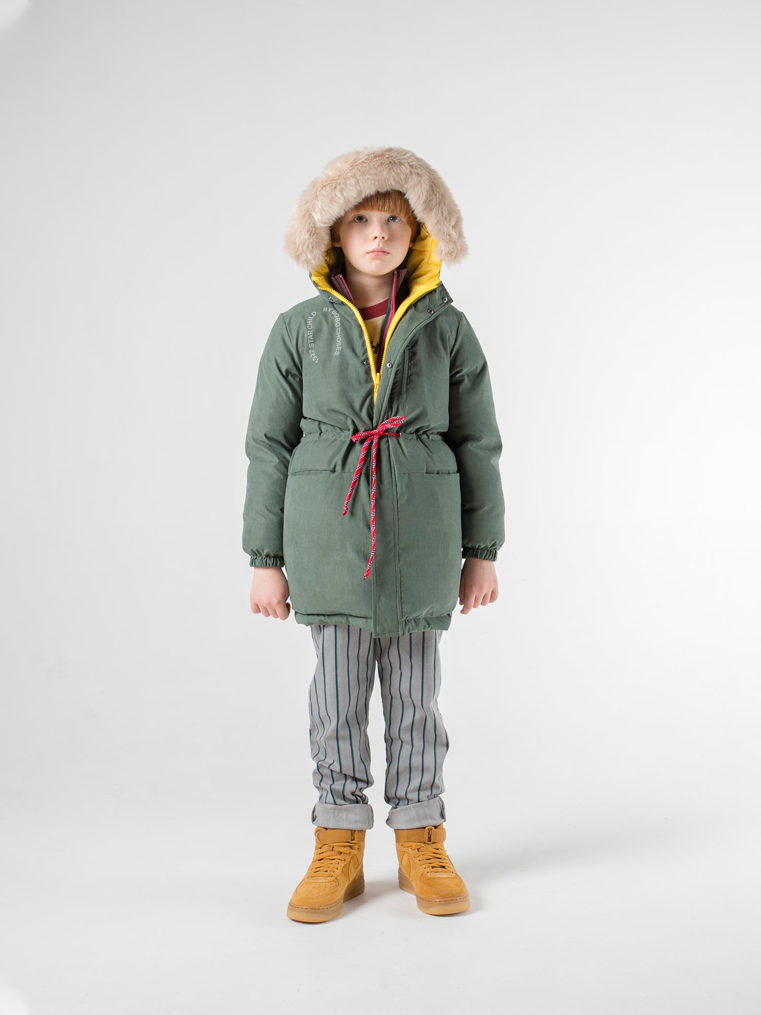 Boys Green & Yellow Stars Hooded Reversible Coat