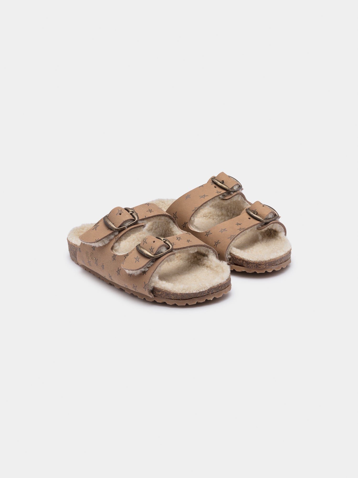 Girls Camel Stars Sheepskin Sandals