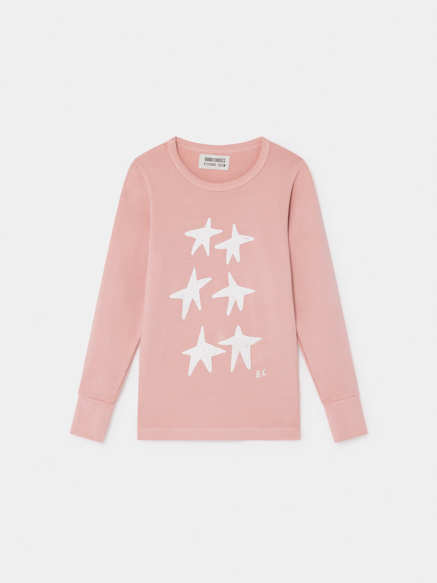 Girls Pink Star Long Sleeve Cotton T-Shirt