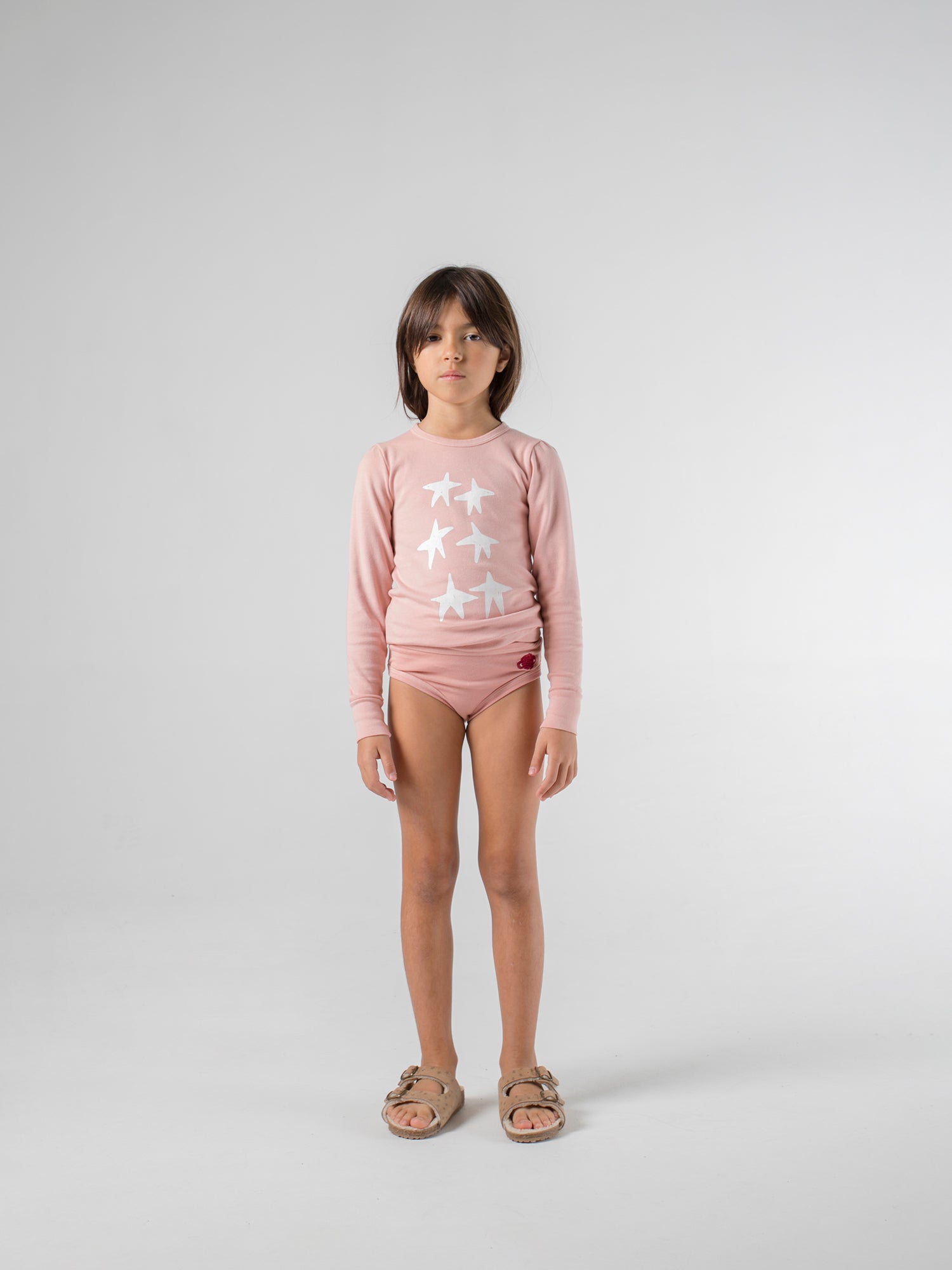 Girls Pink Star Long Sleeve Cotton T-Shirt