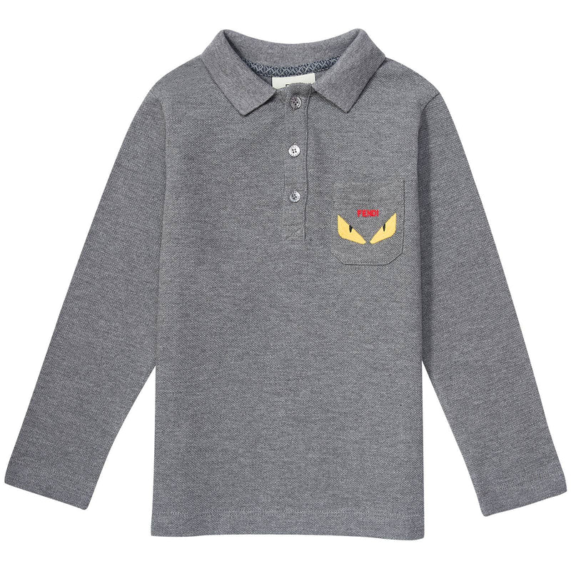Boys Grey Embroidered Monster Cotton Polo Shirt - CÉMAROSE | Children's Fashion Store - 1