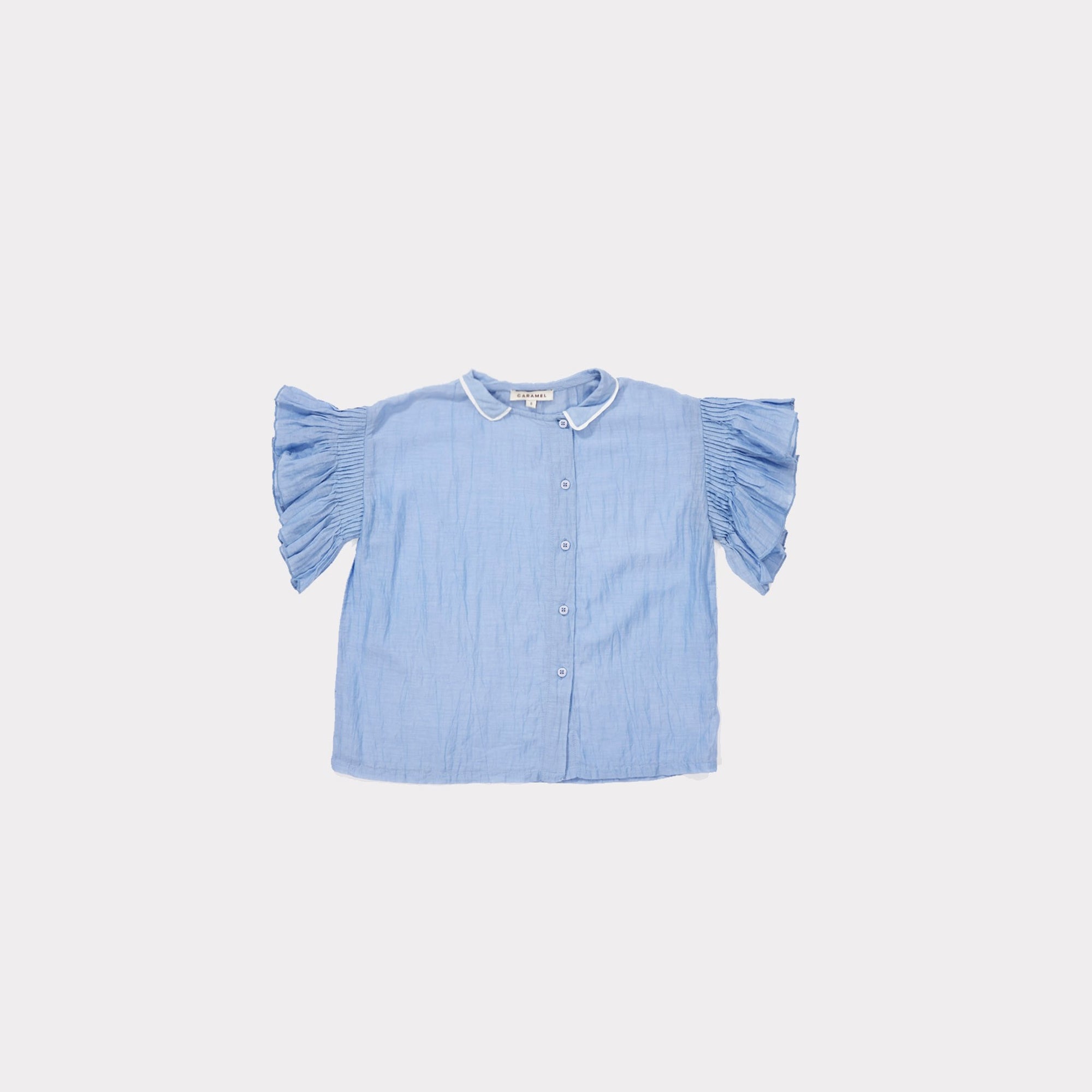 Girls Azure Blue Cotton Woven T-shirt
