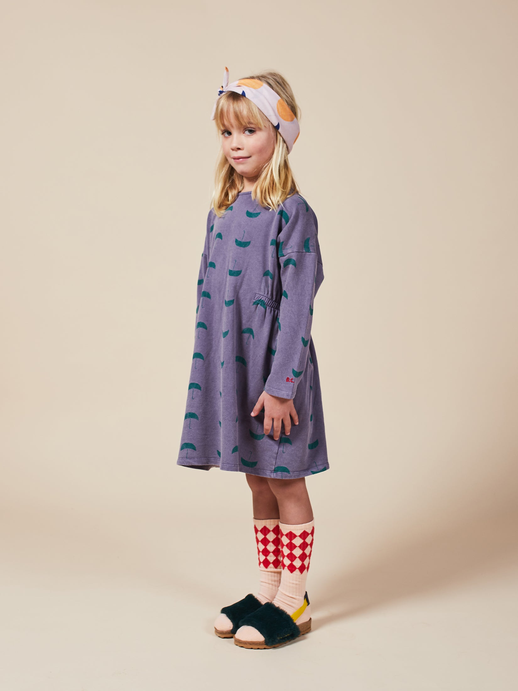 Girls Grape Compote Umbrella Fleece Dress