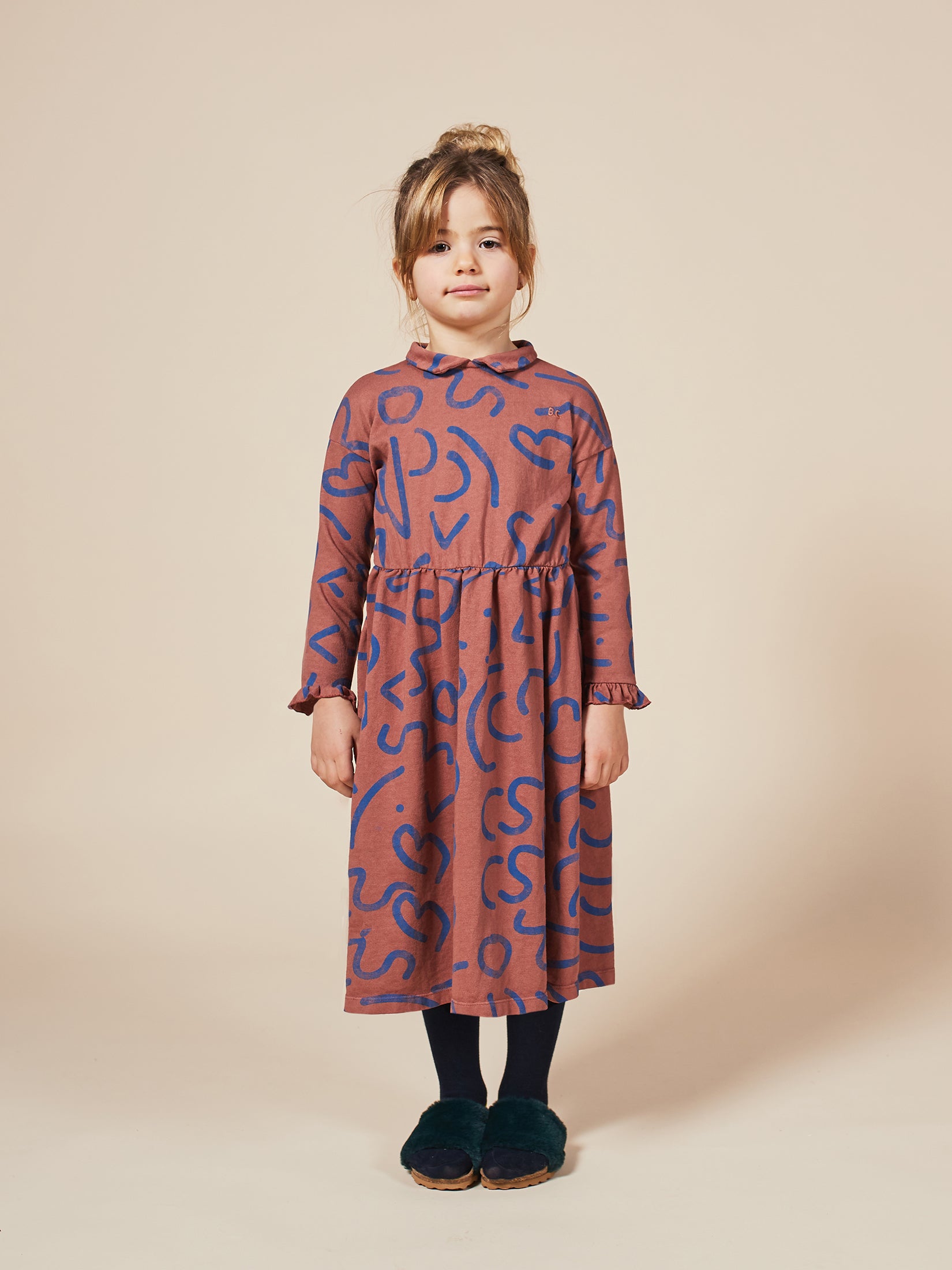 Girls Caramel Cafe Curved Lines Cotton Dress