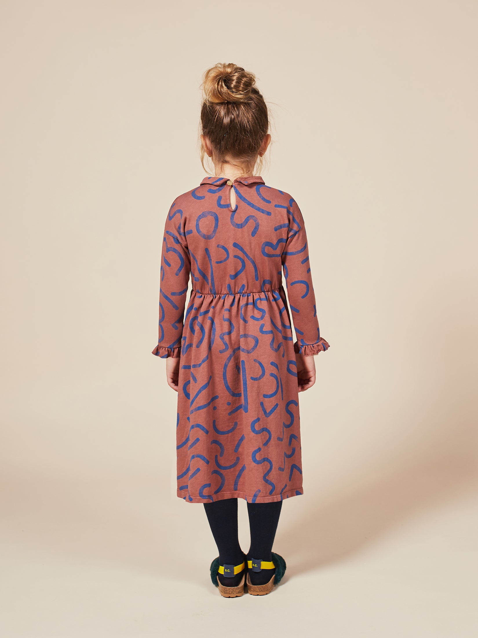 Girls Caramel Cafe Curved Lines Cotton Dress