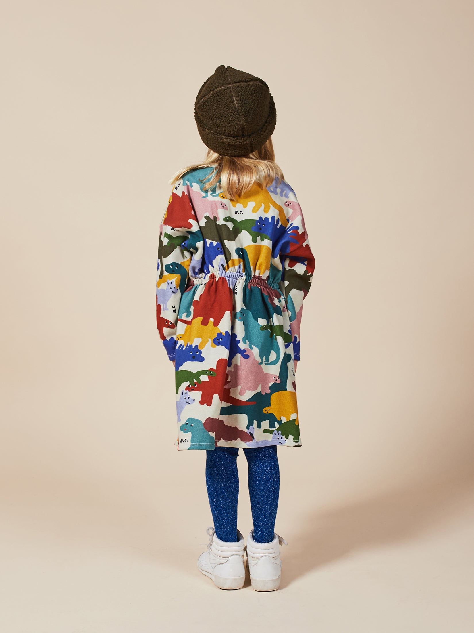 Girls Brown Rice Dinos Fleece Dress