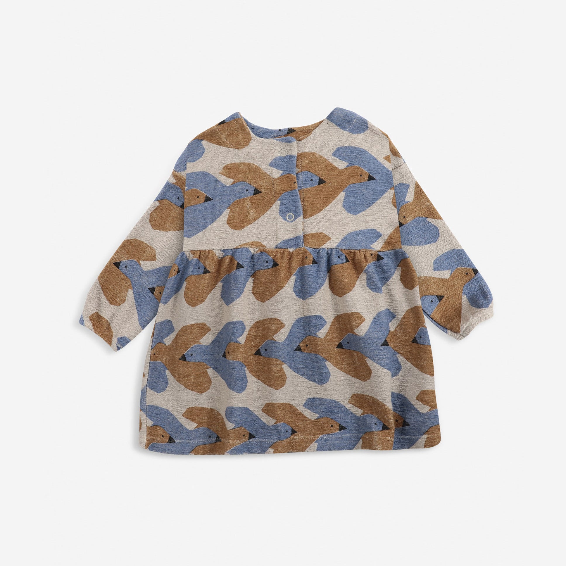Baby Girls Beige Birds Printed Cotton Dress
