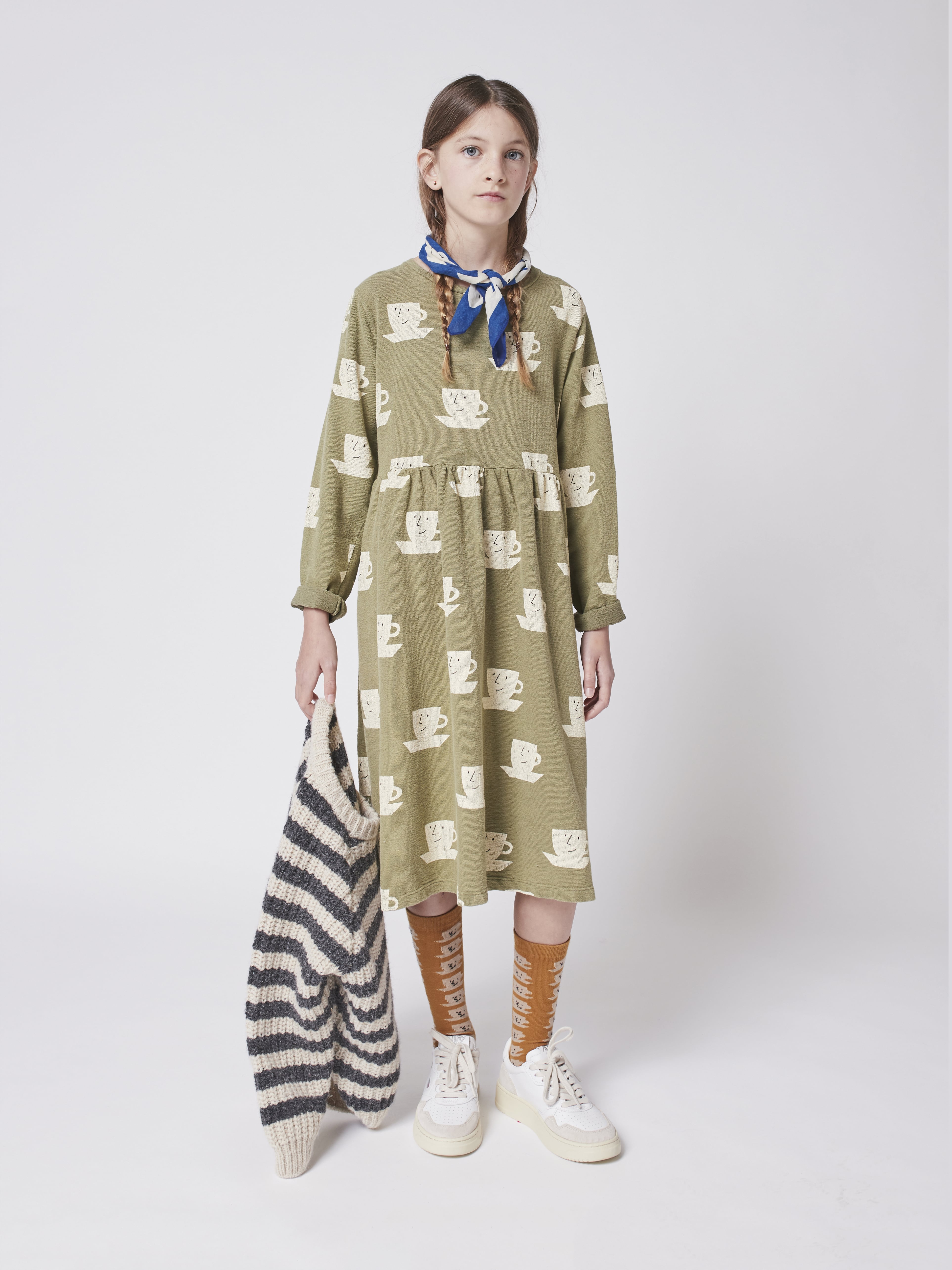 Girls Green Printed Cotton Dress