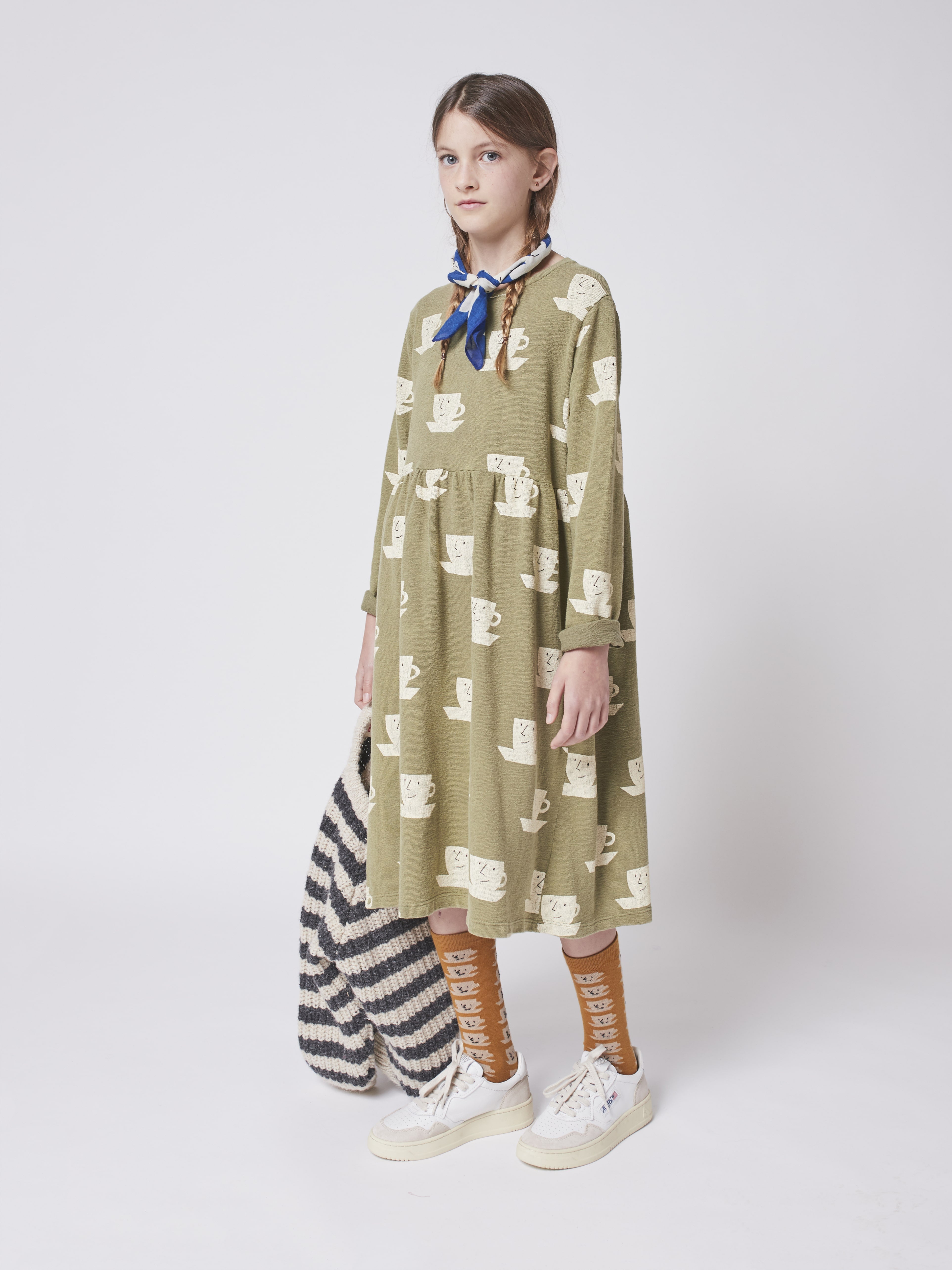 Girls Green Printed Cotton Dress