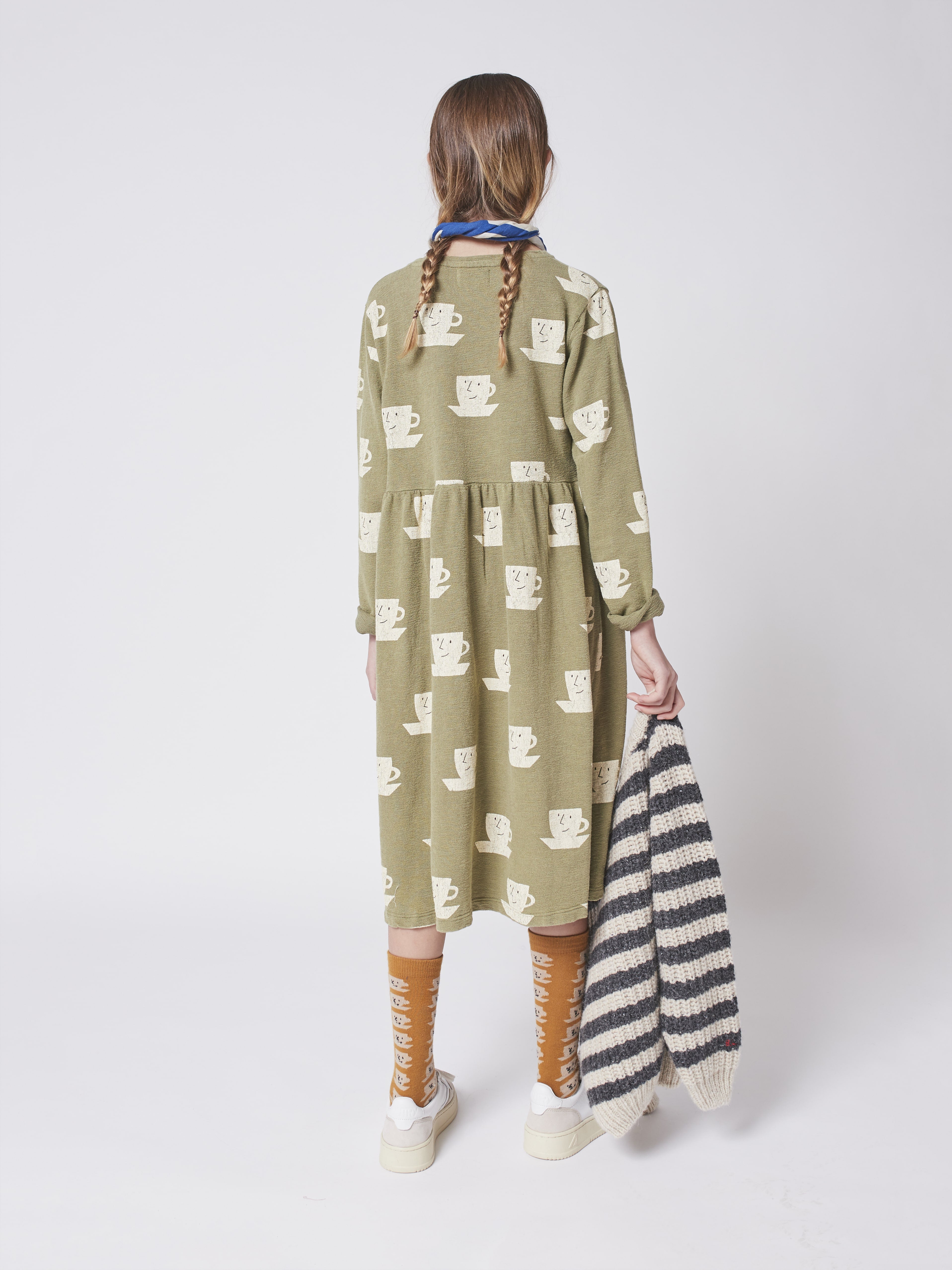 Girls Green Printed Cotton Dress