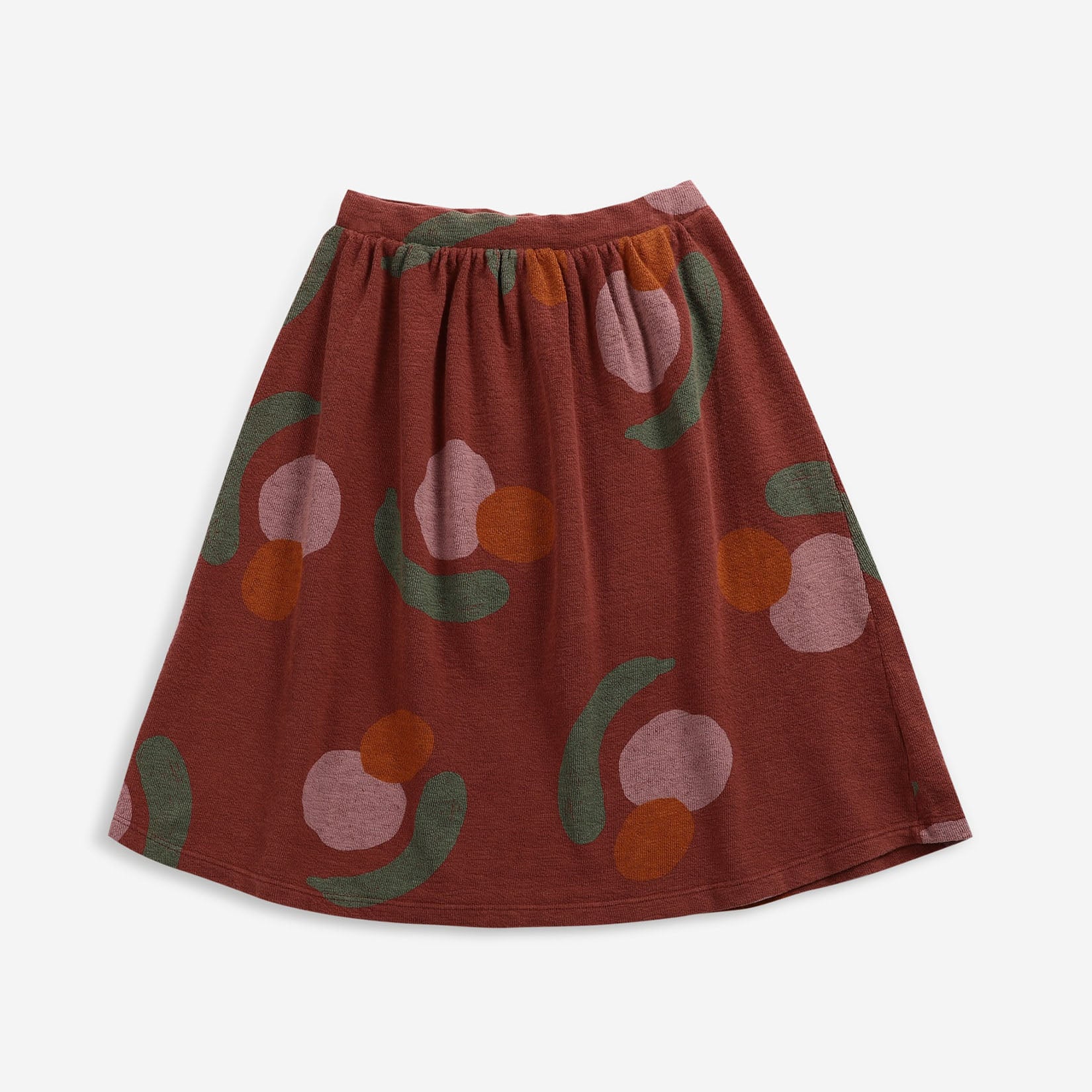 Girls Dark Red Printed Cotton Skirt