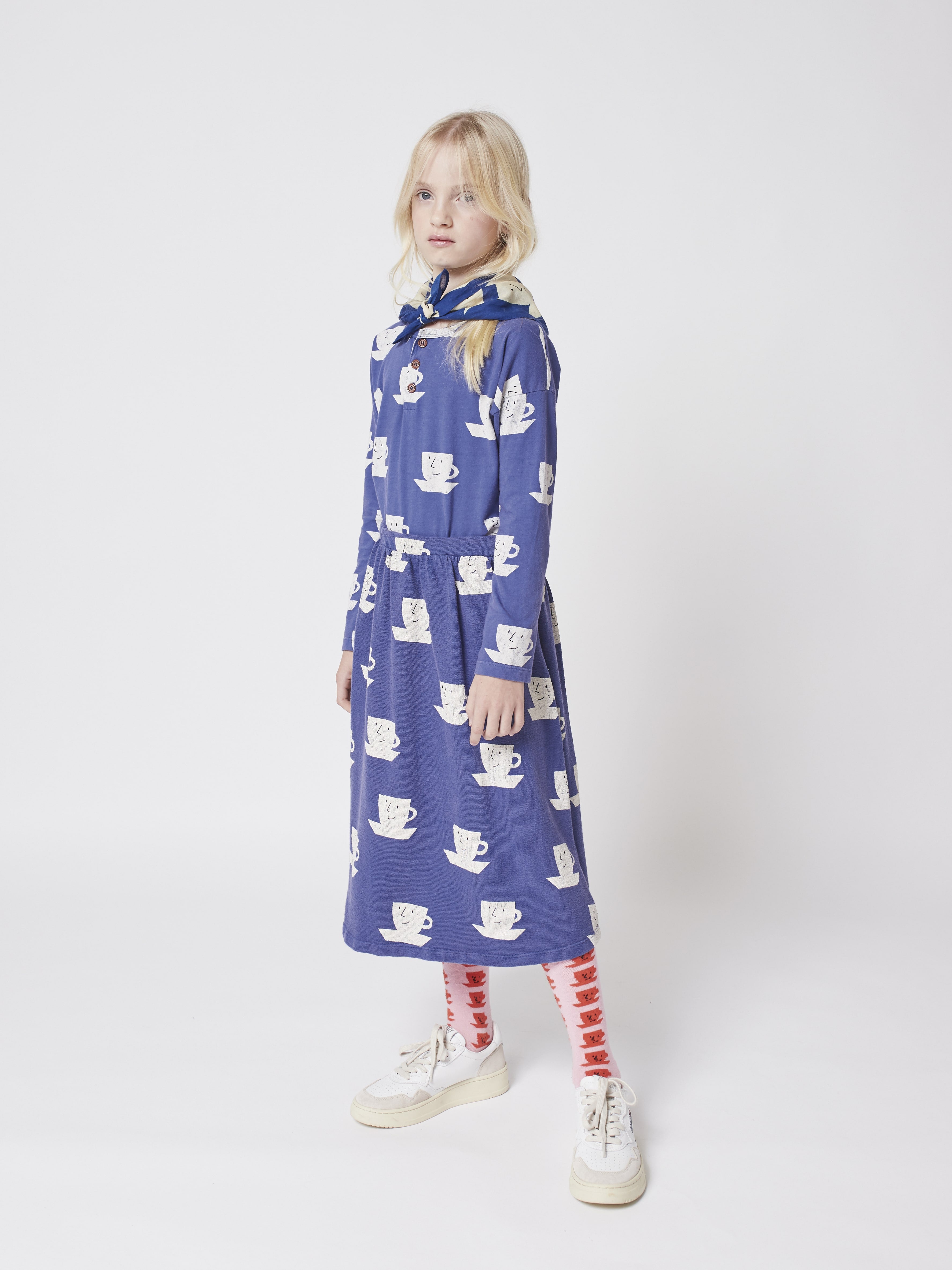 Girls Blue Printed Cotton Skirt