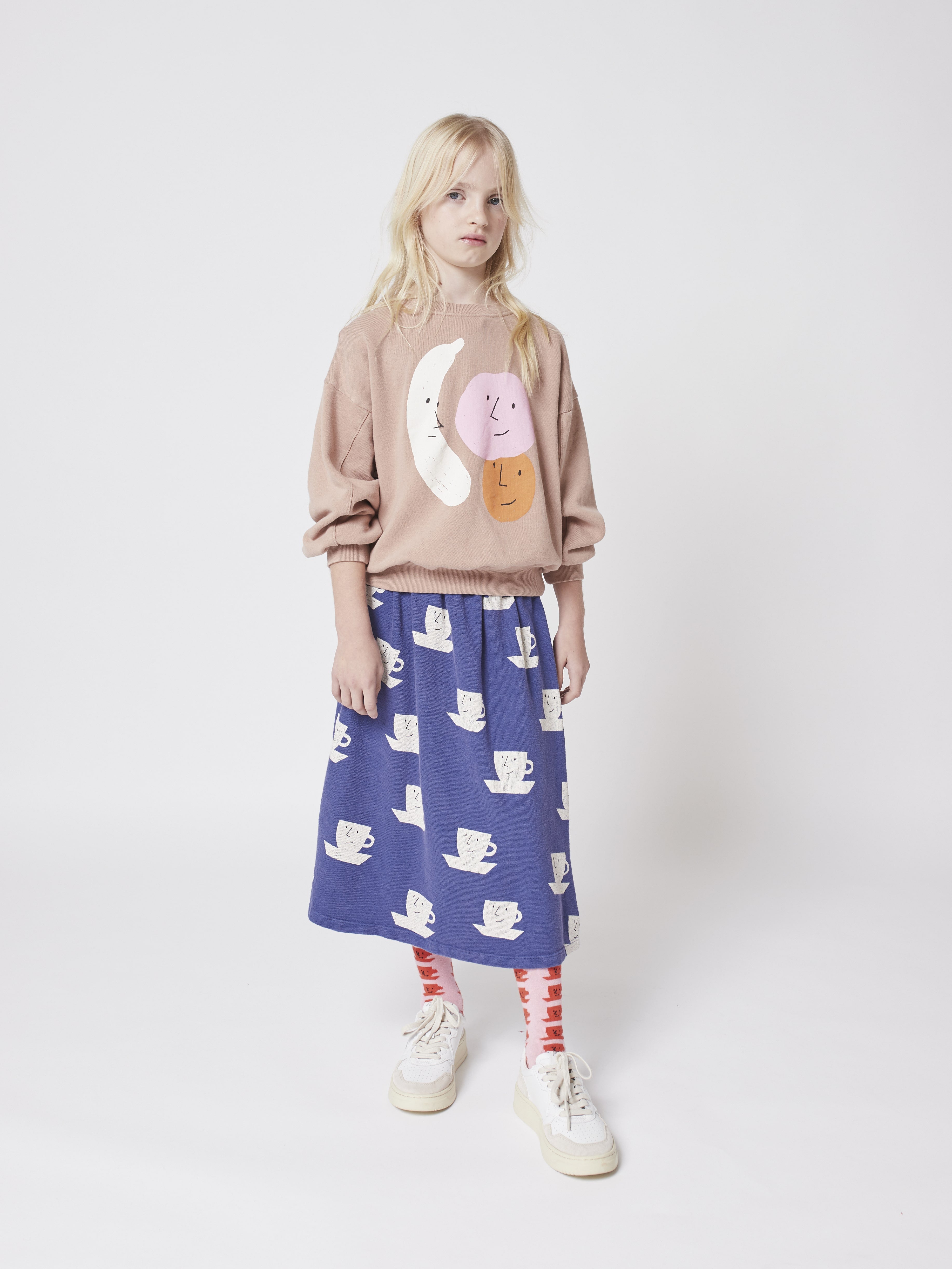 Girls Blue Printed Cotton Skirt