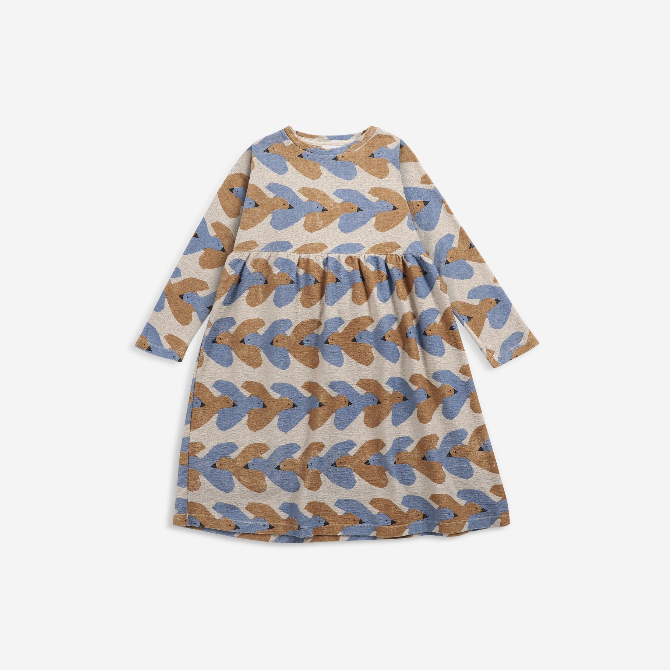 Girls Beige Birds Printed Cotton Dress